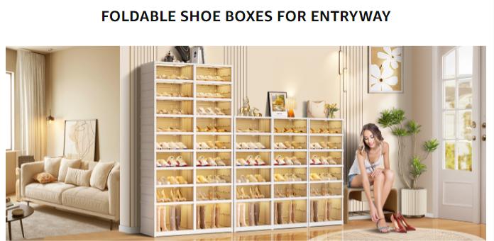 Lingrong 9-Tier Foldable Light Shoe Rack Organizer Collapsible & Stackable Plastic Storage Clear Narrow Cabinet for Space-Saving Home Organization Box