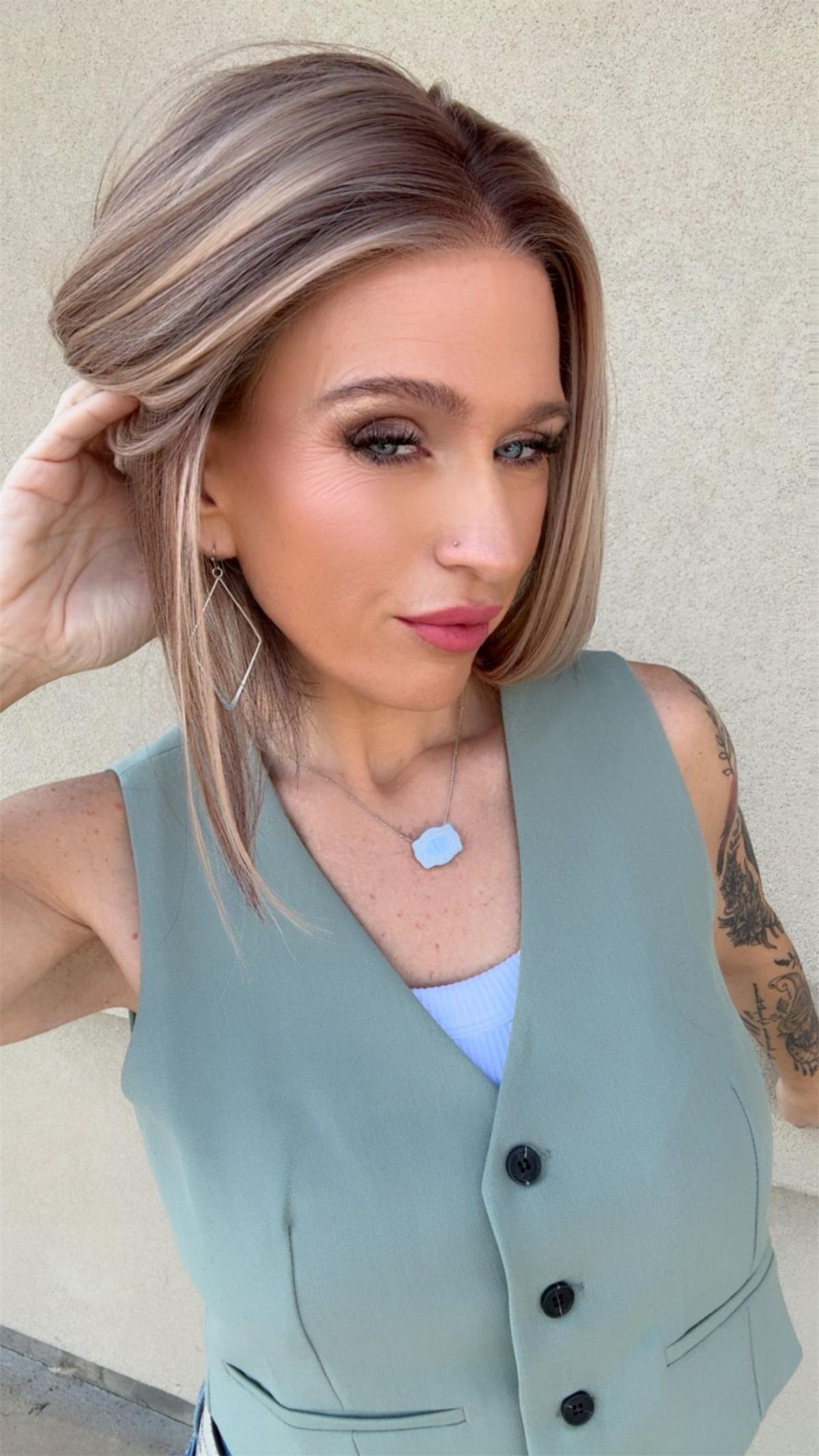 Caris by AISOM Short Bob Cut Free Part Lace Front Wig with Scandinavian Hairline Very Low Density 12 Inches Heat Friendly Synthetic Wig