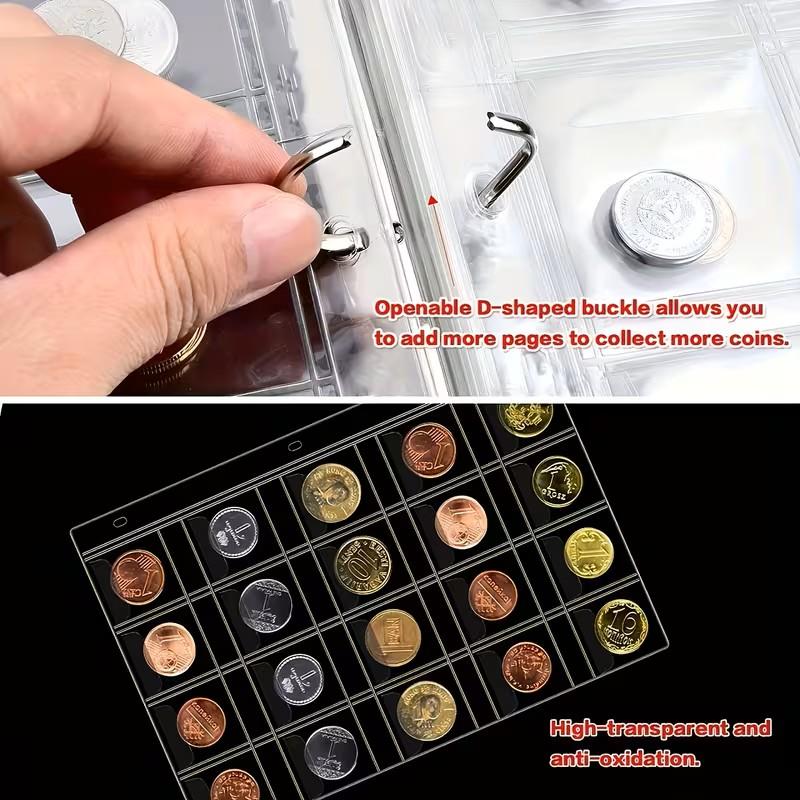Zippered PU Coin Collector Book, 200 Coins Holder, 10 Pockets Per Page, Portable Coin Storage Album for Display & Protection, Organiser, Organizer