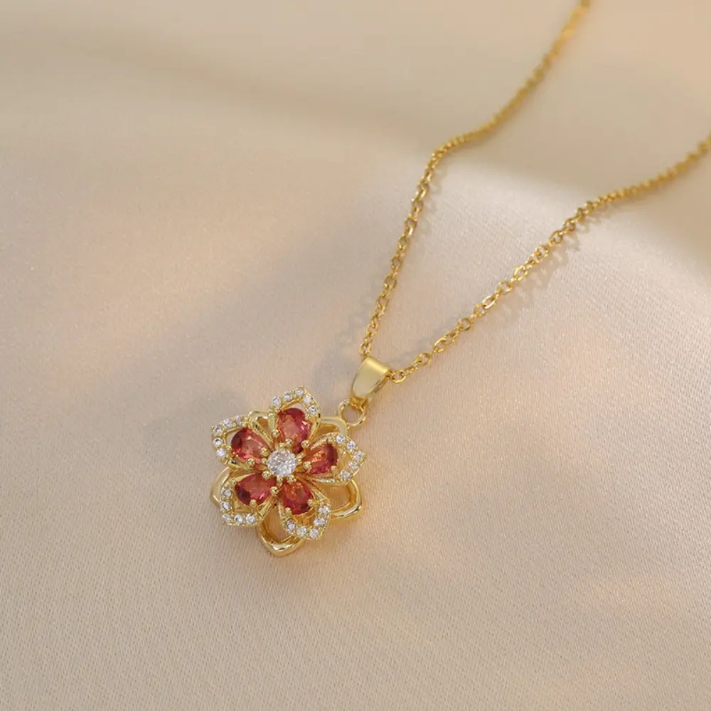 Women’s Rotatable Gold Flower Fidget Necklace, Adjustable Spinning Crystal Silver Blossom Pendant, Redbud Flower Choker, Anxiety Relief Fashion Jewelry, Versatile Wearable Accessory for Daily And Casual Occasions
