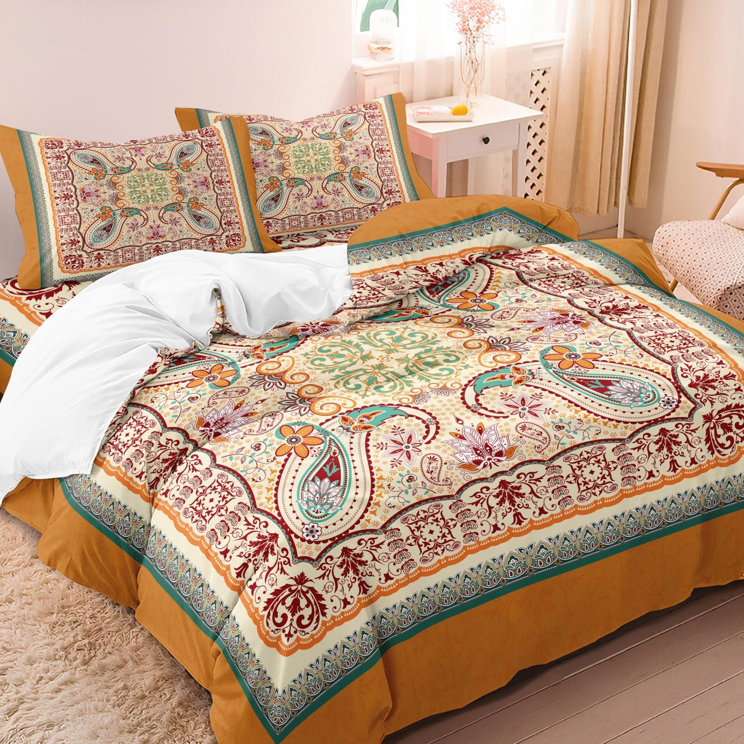 Mandala Floral Pattern Decorative Duvet Cover Set, 3 Counts/set Including 1 Duvet Cover & 2 Pillowcase without Filler, Soft Comfortable for Home Bedroom