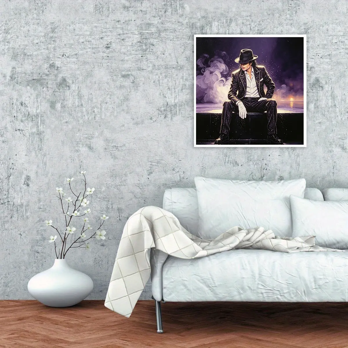 A set of 2D flat frameless handmade DIY diamond painting kit, vintage classic Michael Jackson portrait with smoke and light effects, perfect for living room and bedroom wall decoration to add artistic charm to your space.
