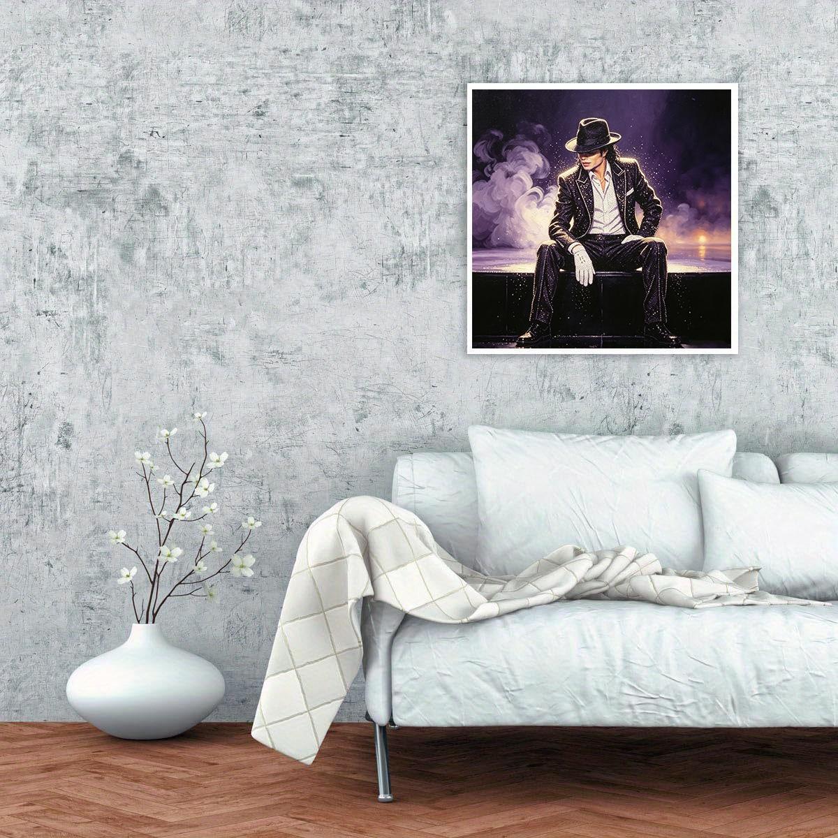 A set of 2D flat frameless handmade DIY diamond painting kit, vintage classic Michael Jackson portrait with smoke and light effects, perfect for living room and bedroom wall decoration to add artistic charm to your space.