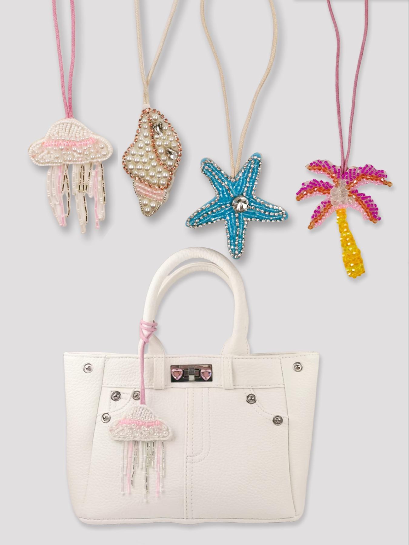 Handmade Shell Pattern Beaded Bag Charm, Sparkly Bag Charm, Bag Pendant, Casual Style Keychain Decoration, All Season Accessory for Bags & Keys