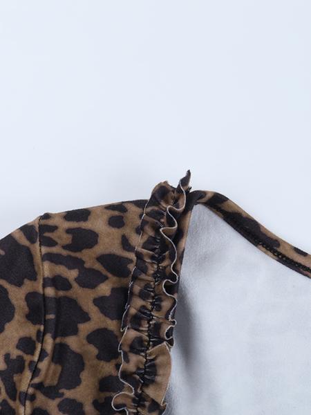 Women's Leopard Print Long Sleeve Top with Ruffle Hem, Casual Fashion Blouse for Spring & Fall, Ladies' Stylish Animal Pattern Shirt