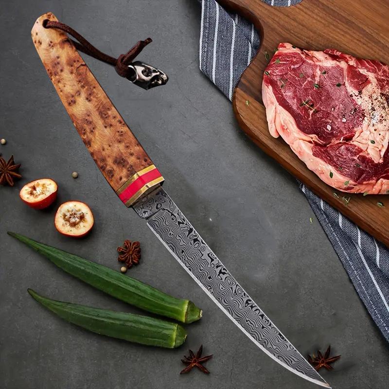 High quality Damascus steel boning knife, barbecue knife, chef's knife, comfortable grip, easy and stable to use, very suitable for kitchen, camping barbecue cooking, a gift for men