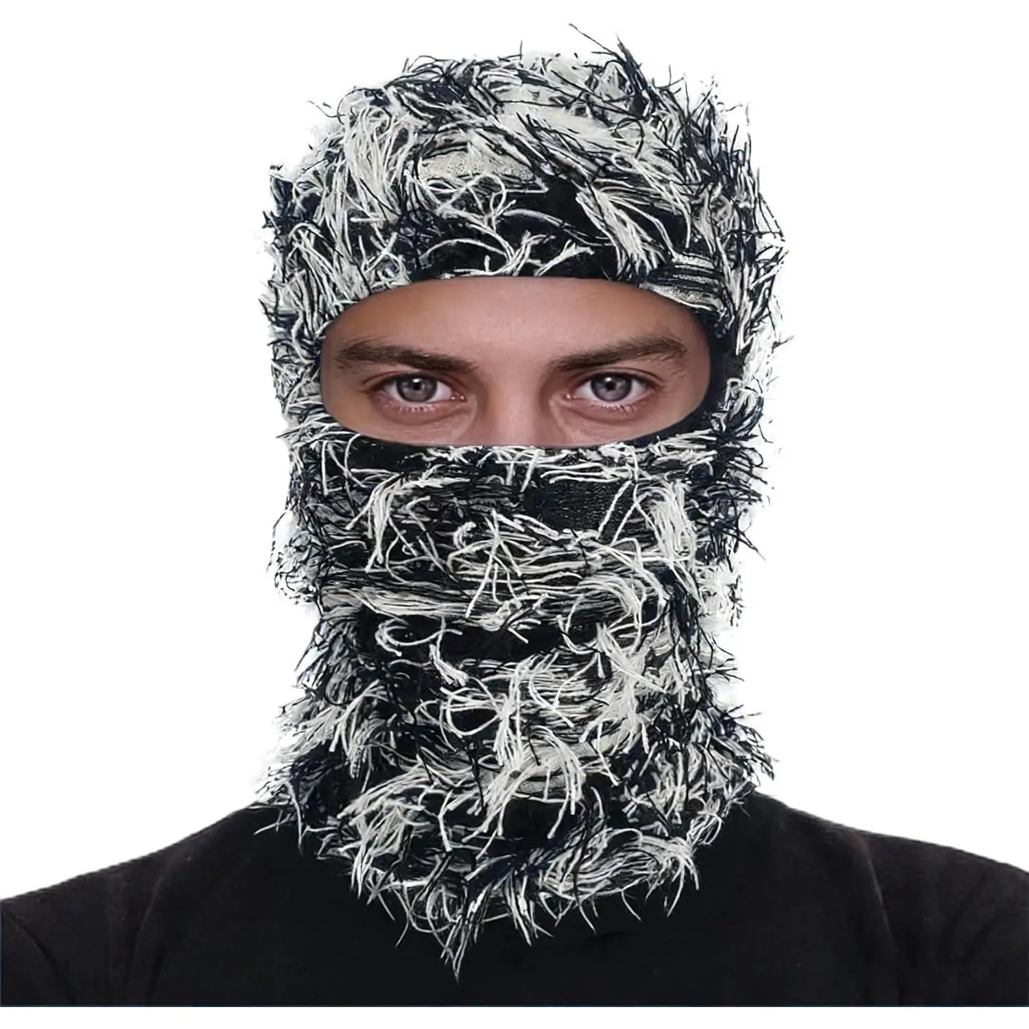 Distressed Ski Mask Balaclava, Fluffy Knitted Full Face Mask Yeat Shiesty Inspired for Men/Women