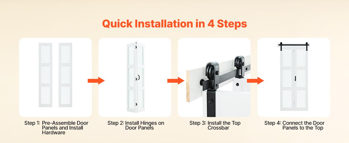 VEVOR Bifold Barn Door, 36x 84, MDF with Tempered Glass Bi-Fold Sliding Closet Doors, Hardware Kit Included, Space-Saving Design, Pre-Assembled Panels for Bedroom, Living Room, Wardrobe, White