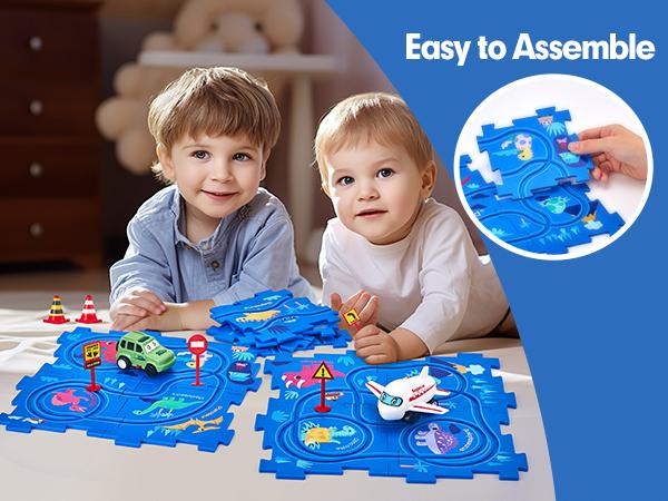 hahaland 12 PCS Racer Car Track Set, Dinosaur-Themed Puzzles, Educational Montessori Toys for Kids, Birthday Gifts, Boy Girl Toys