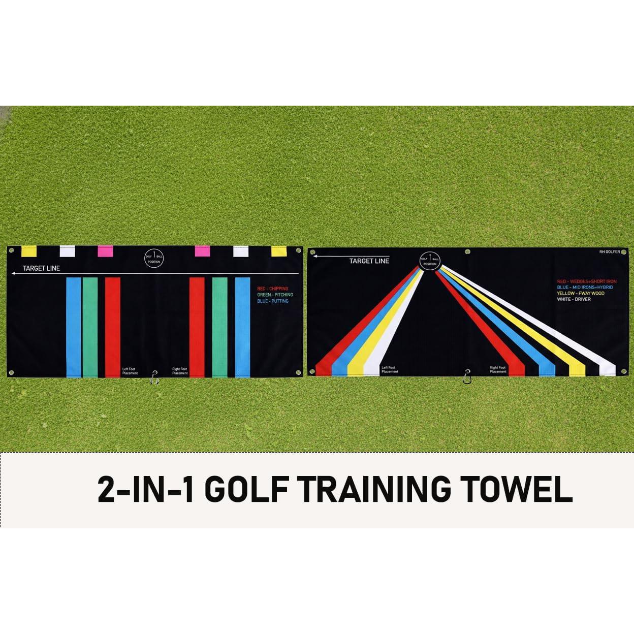 Golf Towel  Aid for Beginner Golfers, Portable Golf Swing Plane Trainer Stance Alignment Towel for Ball Position, Putting, Chipping, Range Practice Build Consistency in Setup