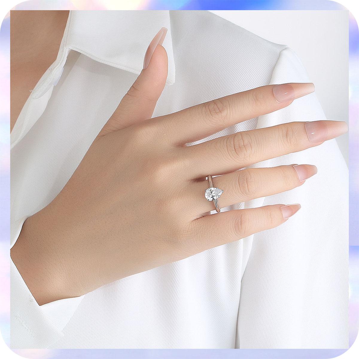 [279] 2.0 Carat Synthetic Moissanite Ring Classic Pear Cut Sterling 925 Silver Ring Engagement Wedding Jewelry Anniversary Birthday Gift