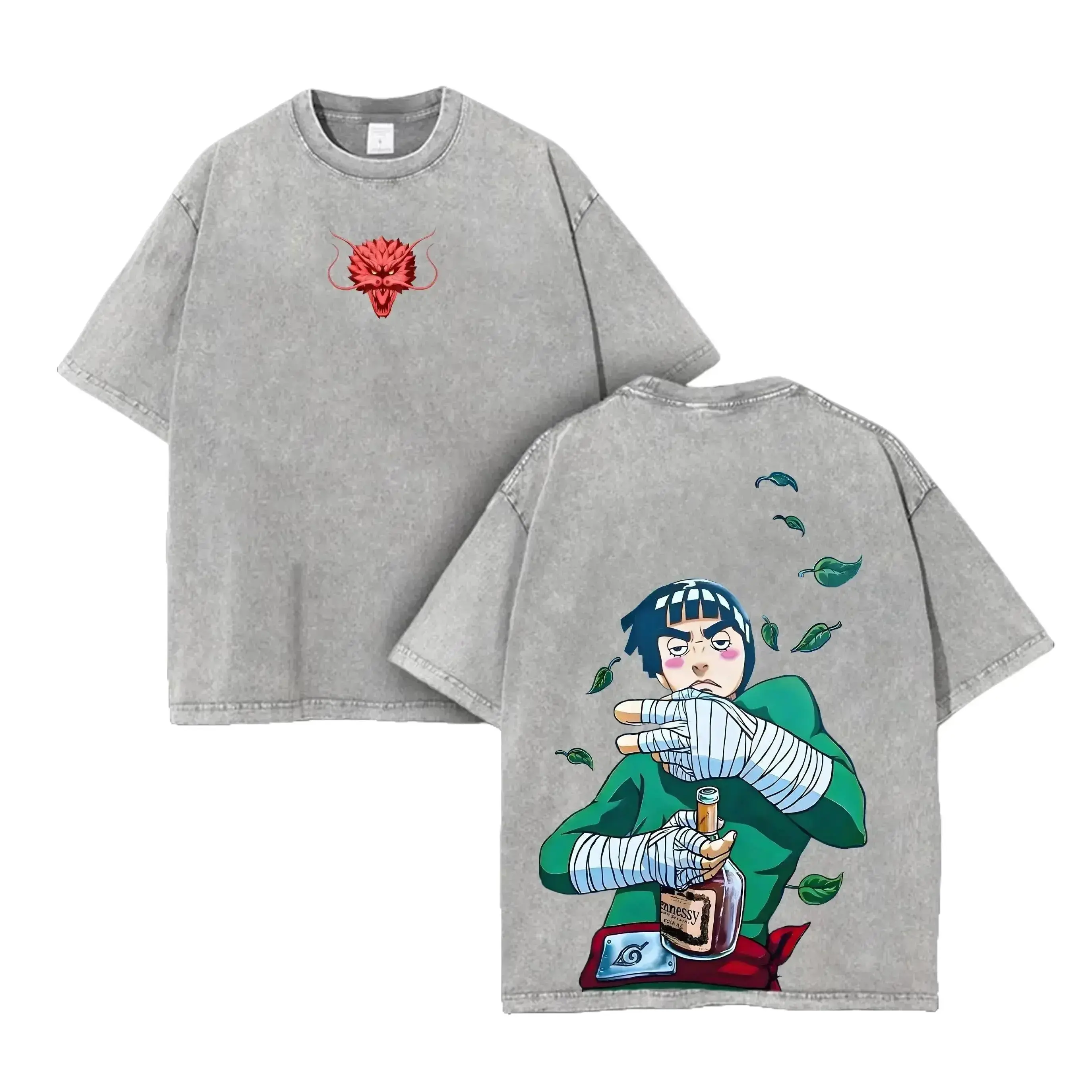 Maito Gai/Might Guy - Naruto Anime Double Printed Vintage Washed Tee Unisex Oversize Anime Manga Washed Heavyweight Cotton T-shirt, Gift For Anime Fan, Anime Lover Apparel Oversized