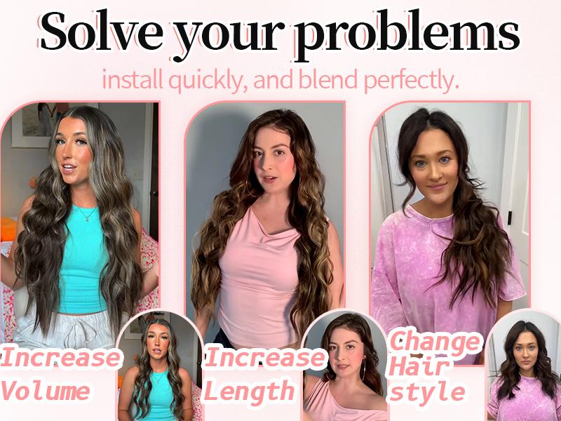 ORSUNCER Hair Clip Extensions Long Wave 4PCS Thick Hairpieces For Women In Synthetic Nature Color To Chestnut Fiber Double Weft Hair Extension Easy To Go