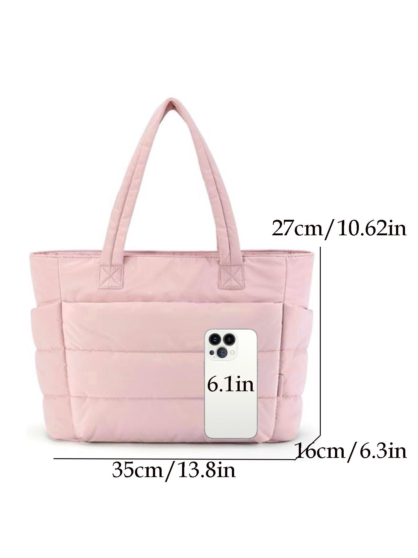 26 Valentine's Day Women's Solid Color Quilted Tote Bag, Lightweight Puffer Design Shoulder Bag for Travel & Work & Beach, Casual Trendy Versatile High-quality Daily Commuting Bag