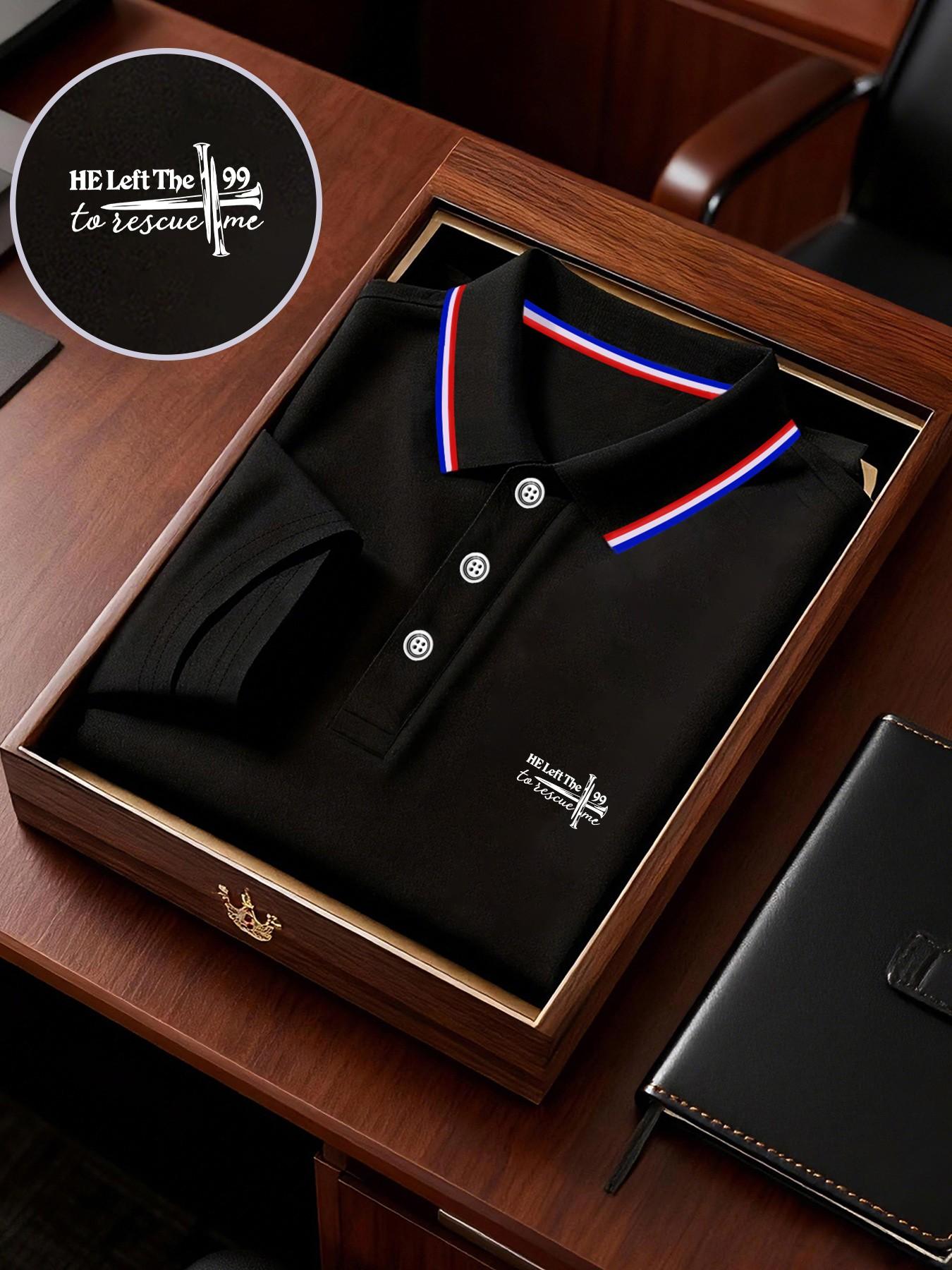 Men's Geometric Print Polo Shirt, Loose-Fitting Short Sleeve, Breathable Elastic Fabric, Casual Business Tee, Spring Summer New Arrival