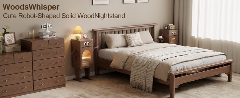 Robot Nightstand, 100% Solid Wood - No MDF, Mid Century Modern Design with Drawers, Adjustable Dividers, Sensor Light, Ideal for Cozy Atmosphere Robot Nightstand, 100% Solid Wood - No MDF, Mid Century Modern Design with Drawers, Adjustable Dividers, Sensor Light, Ideal for Cozy Atmosphere