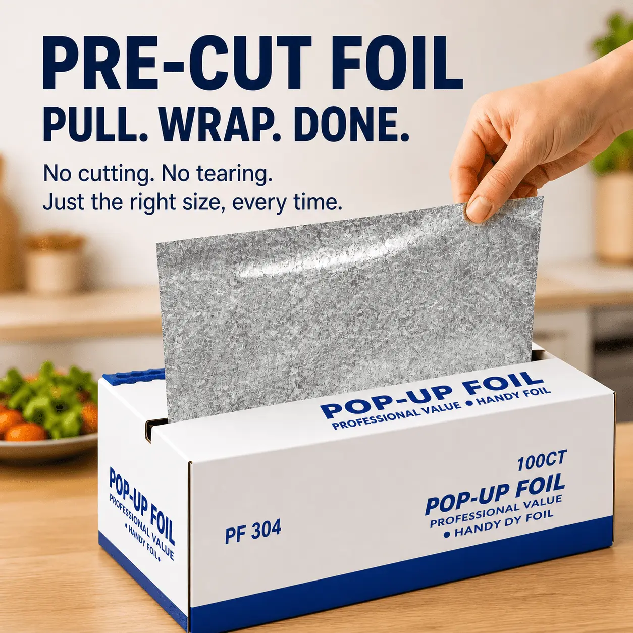 100 Count Pre-Cut Pop-Up Aluminum Foil Sheets, 12" Heavy Duty Extra Thick Foil Food Wrap, Heat Resistant Non-Stick Tin Foil for Baking, Grilling, Deli & Catering