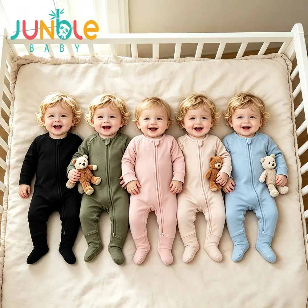JUNBLEBABY Bamboo Baby Footed Onesie, Various solid-color jumpsuits,bamboo baby romper,2-Way Zipper Convertible Footie Romper, Soft Breathable Sleepsuit for 0-3 Years Toddler Boys Girls