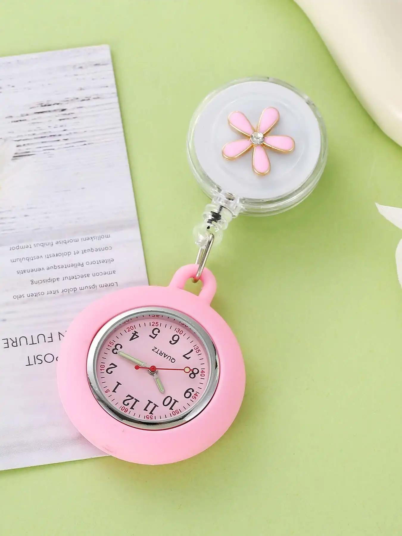 3-Piece Expandable Pocket Watch Set with Clips, Flower Design, Suitable for Nurses and Doctors, Analog Quartz, Hospital Use