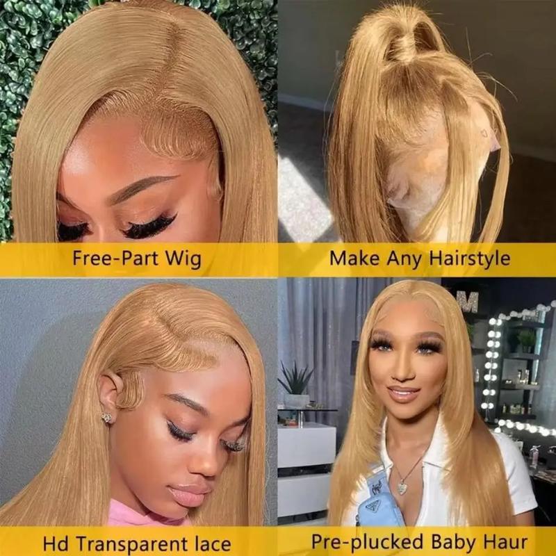 210% Density #27 Honey Blonde Straight Lace Front Wigs Pre plucked 13X6 HD Lace Frontal Human Hair Wigs For Women Natural Hairline