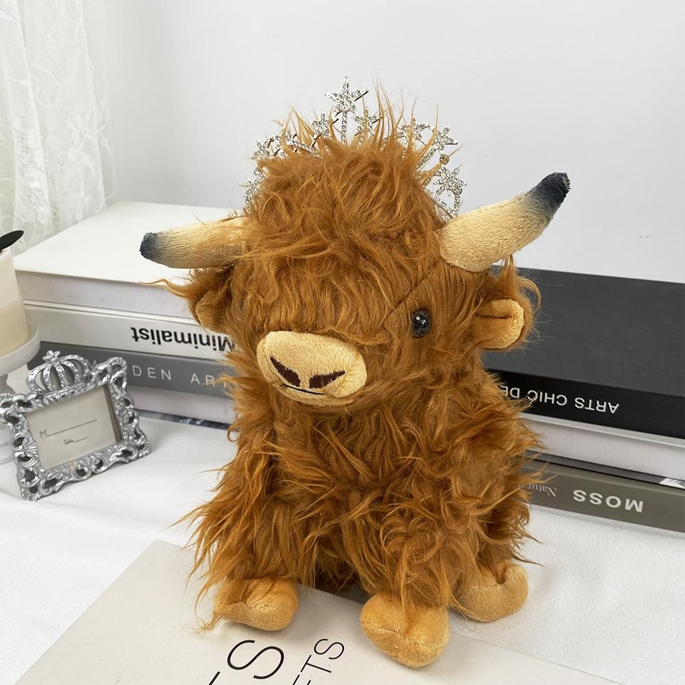 Christmas Highland Cow Plush Toy with Artificial Rose Bouquet, 1-Set Cute Cow Design Plush Home Decoration, Holiday Gift for Loved Ones