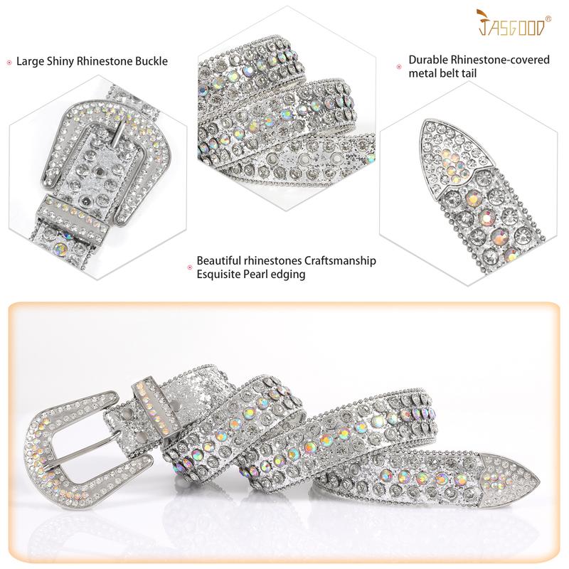 JASGOOD Women Men Rhinestones Belt,Bling Western Cowgirl Cowboy Studded Leather Belt Diamond Waist Belt for Jeans Pants dealsforyoudays