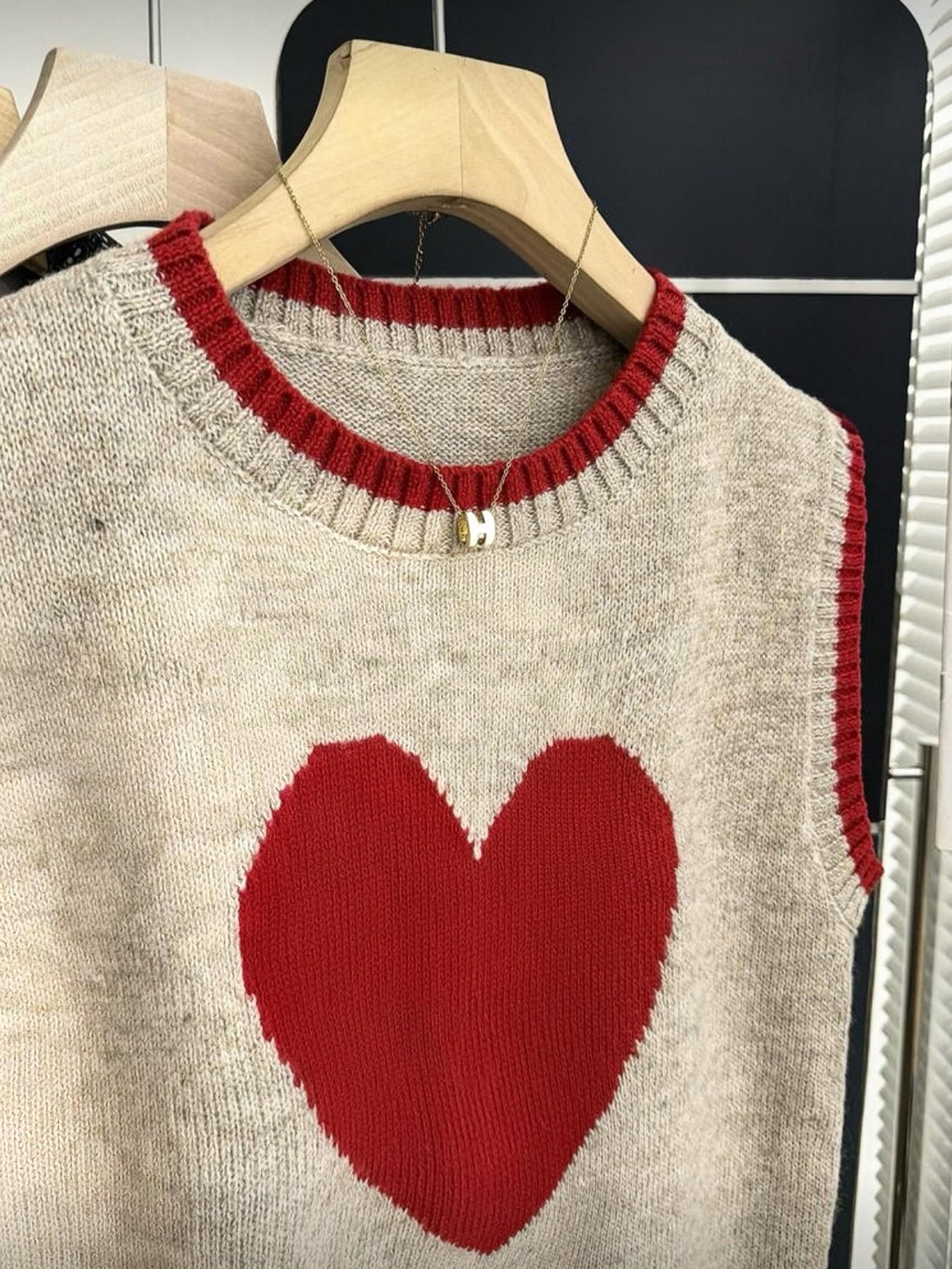 Spring & Fall Colorblock Heart Casual Versatile Vest Pullover, Simple Fashion Leisure Fit, Valentine's Day Sweater Vest