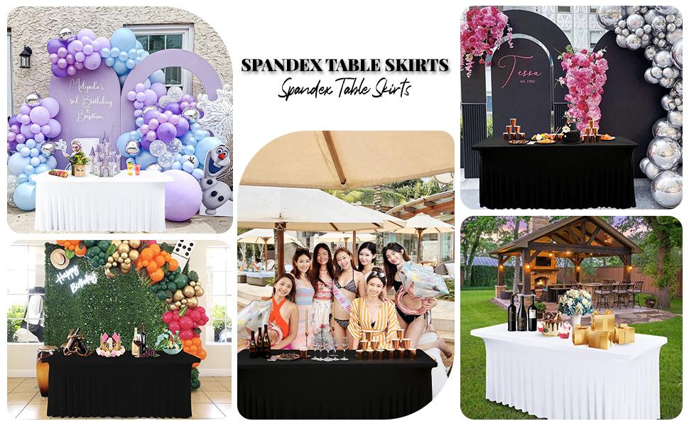 2/4/6 Pack Spandex 6ft/8ft Table Skirts for Rectangle Table Stretch Tablecloth Washable Wrinkle Resistant Table Covers and Fitted Table Skirts for Trade Show,Banquet,Restaurant,Party,Events Graduation Ceremony Decoration Greenery Decoration