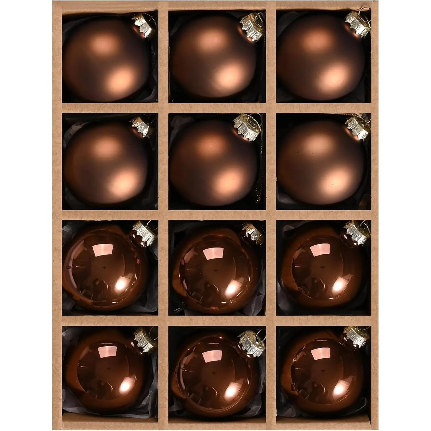Brown Glass Christmas Ball Ornaments, 2.36” Hanging Bulbs Ornaments for Christmas Tree, Set of 12 Hanging Balls for Holiday, Halloween, Xmas Tree Decorations