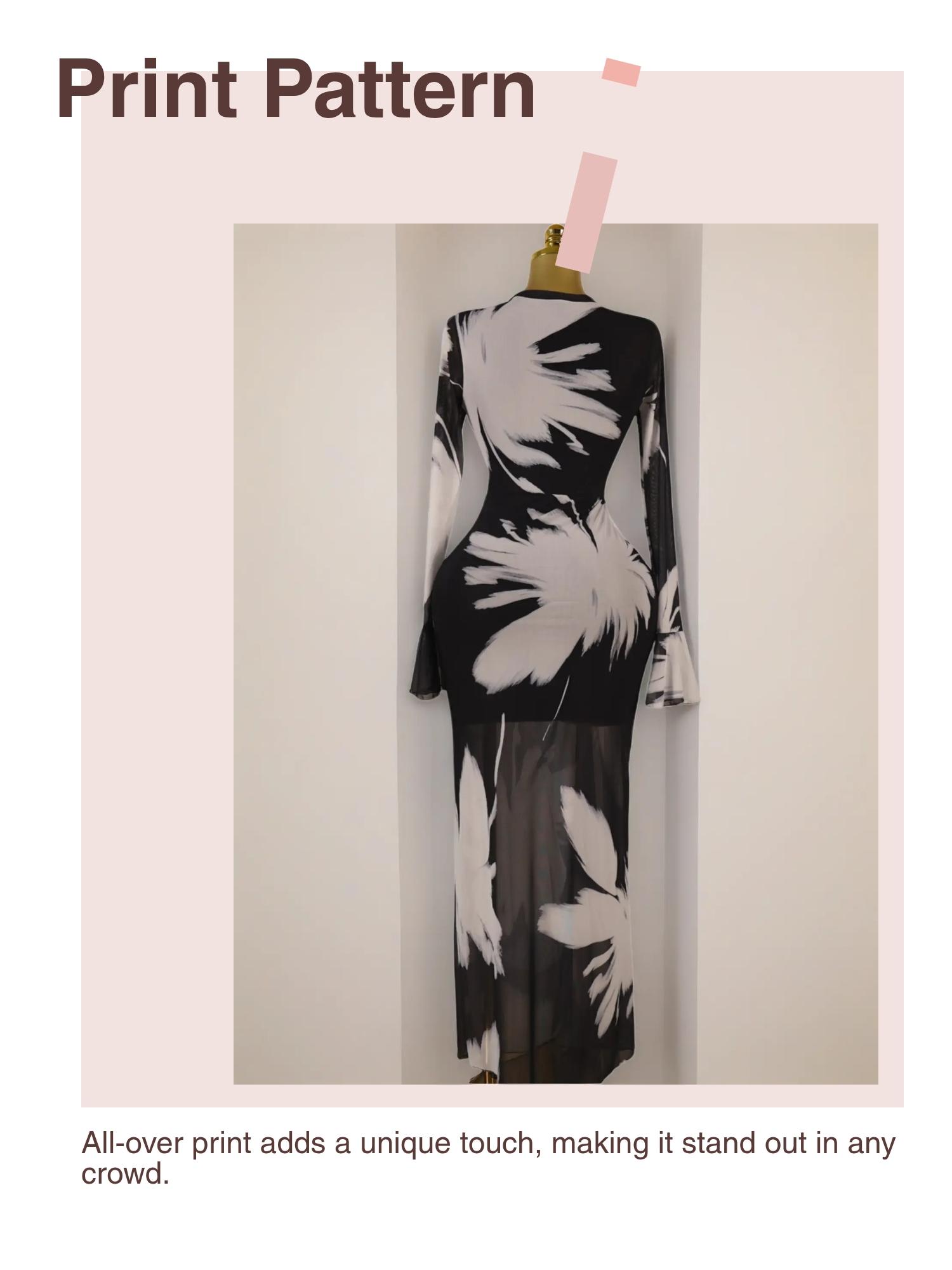 PULKRITU Elegant Women's All Over Print Long Sleeve Ruched Long Prom Dress, Fashion Evening Gown, Ladies Casual Dresses for Vacations and Parties, Female Brunch Dresses, Graduation Dress, Bodycon Dress, Cocktail Dress, Evening Party Gown PULKRITU Elegant Women's All Over Print Long Sleeve Ruched Long Prom Dress, Fashion Evening Gown, Ladies Casual Dresses for Vacations and Parties, Female Brunch Dresses, Graduation Dress, Bodycon Dress, Cocktail Dress, Evening Party Gown