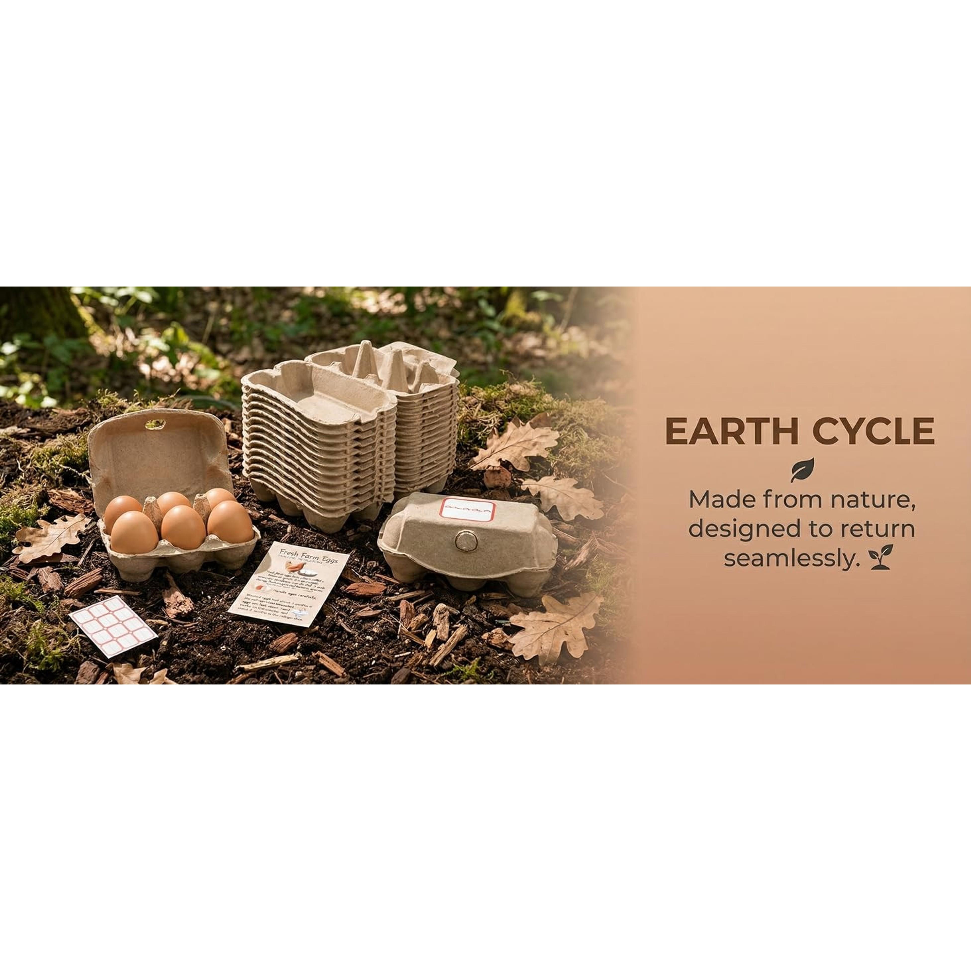 40 Pack Half Dozen Egg Cartons Bulk 6 Count, Empty Natural Paper Pulp Egg Cartons Reusable, Strong Sturdy Design Made from Natural Cardboard