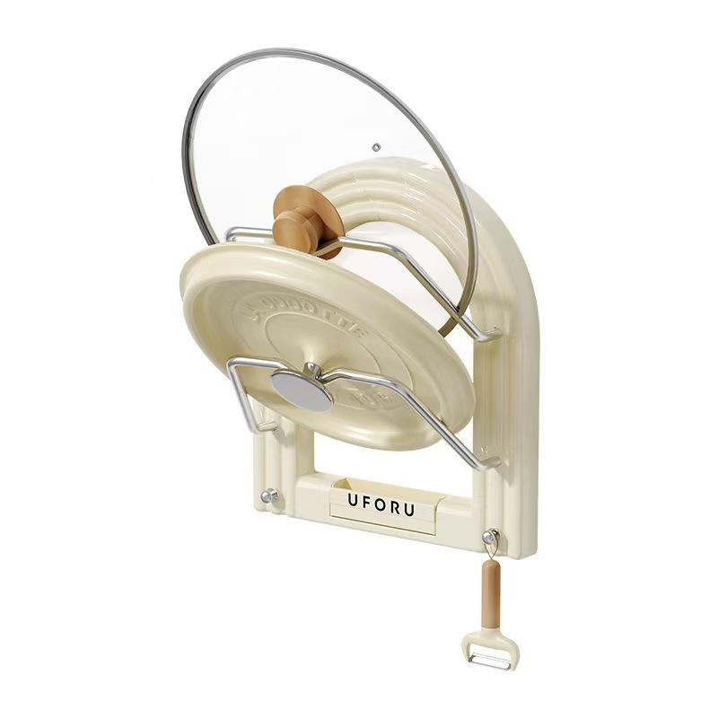 Aluminum Alloy Kitchen Wall Mounted Storage Rack, Multi-Functional No Drilling Pot Lid Holder, Cutting Board Towel Organizer