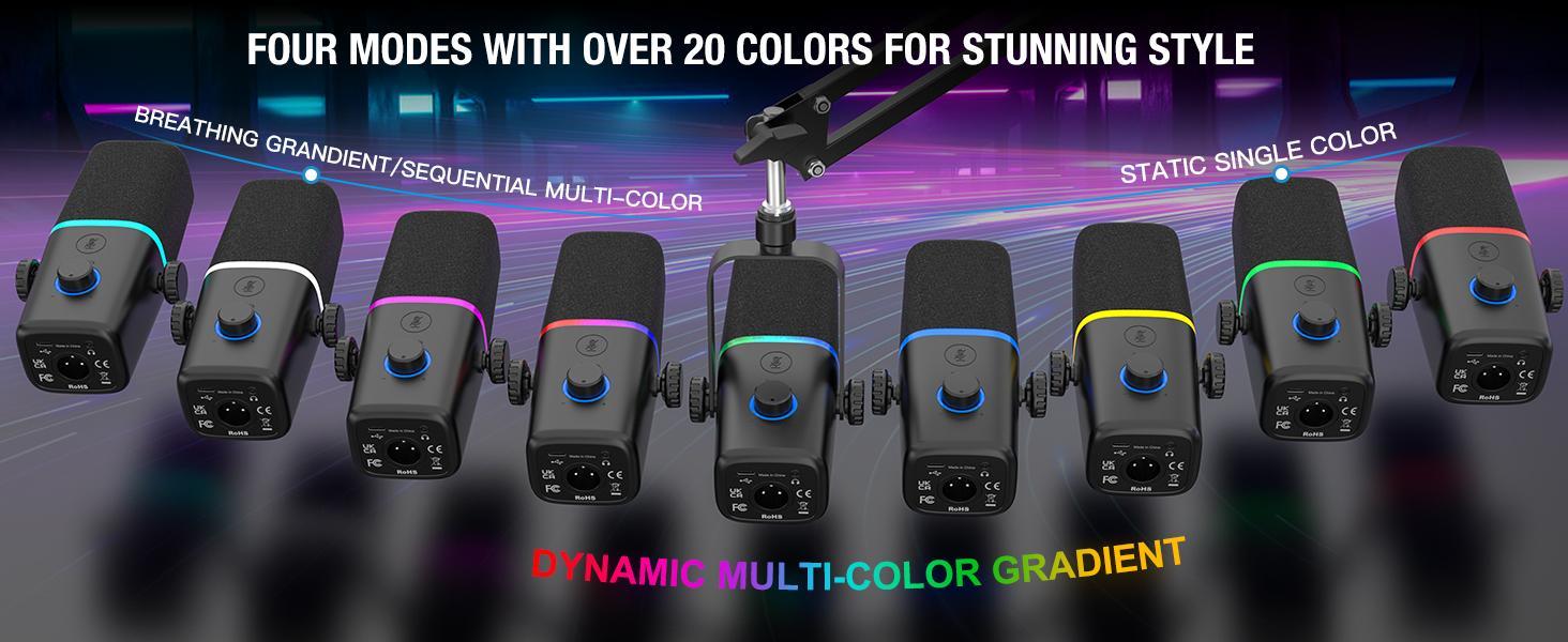 ZealSound XLR/USB Dynamic Microphone with Boom arm stand for Gaming Podcasting,Mic for iPhone Phone PC Computer laptop mixer sound card, live Streaming Mic with RGB Light,Mute Button,Mic Gain,Headphones Jack, Stand, Singing YouTube Smartphone Recording