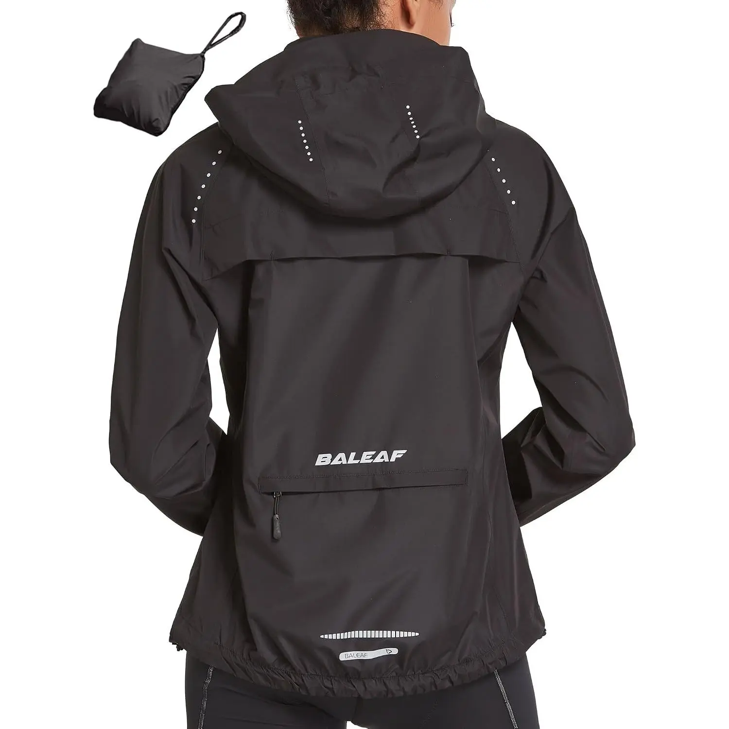 baleaf Packable Rain Jacket Women Waterproof Lightweight Jackets Hooded |   Windbreaker Reflective Running & Cycling Rain Coat; Fully Waterproof Zipper and Breathable for Travelling, Hiking and Outdoor