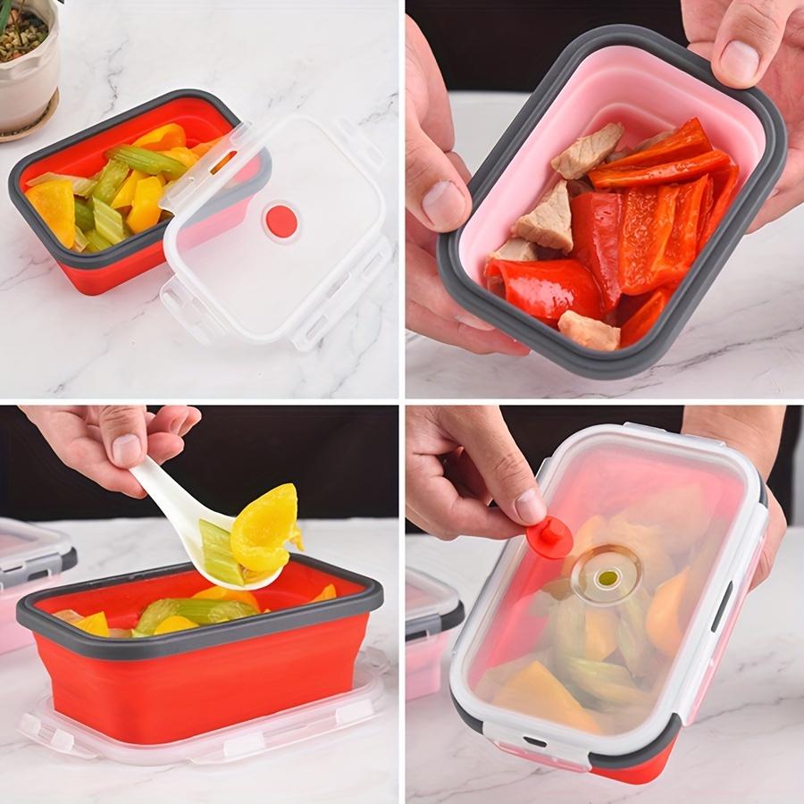 Silicone Collapsible Lunch Box Set, Space-Saving Design with Lids, Portable & Multi-size Containers for School, Office, & Travel