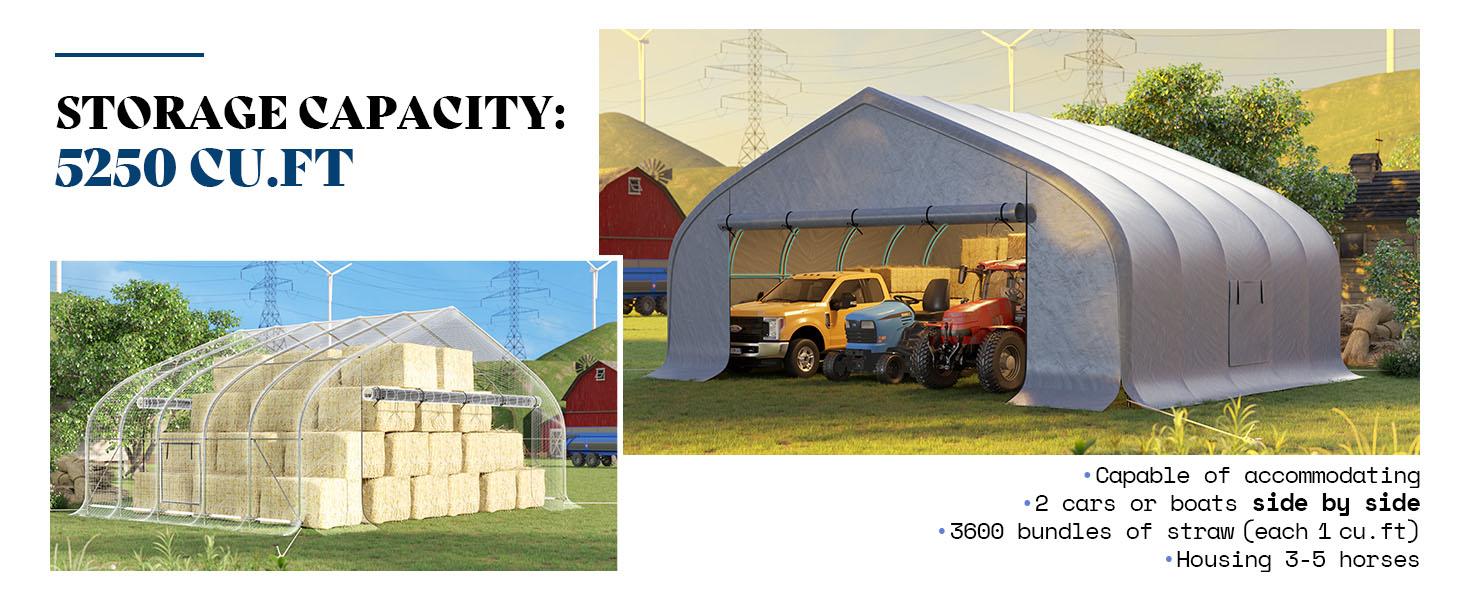 VanAcc 22.5 x 20 FT Heavy Duty Anti-Snow Carport with Spacious Galvanized Frame, Roll-Up Doors & Mesh Windows, Outdoor Canopy with Reinforced Ground Bars, for 2 Cars Side by Side, Silver Gray