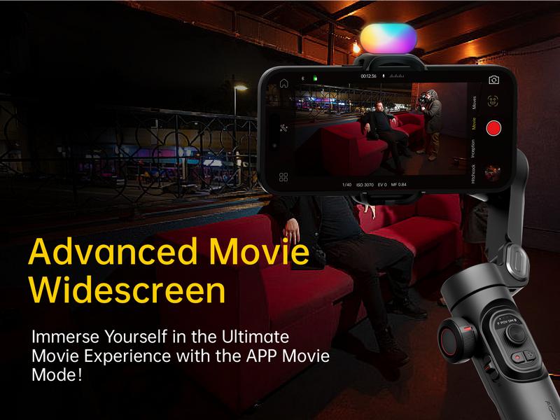 AOCHUAN 3-Axis Gimbal Stabilizer for Smartphone, Gimbal w/RGB Magnetic Fill Light Upgraded Face Tracking Focus Wheel Foldable iPhone Gimbal for iPhone/Android Phone gimbal Vlog RecordingCamera Clip Camera Accessories Smart XE-2