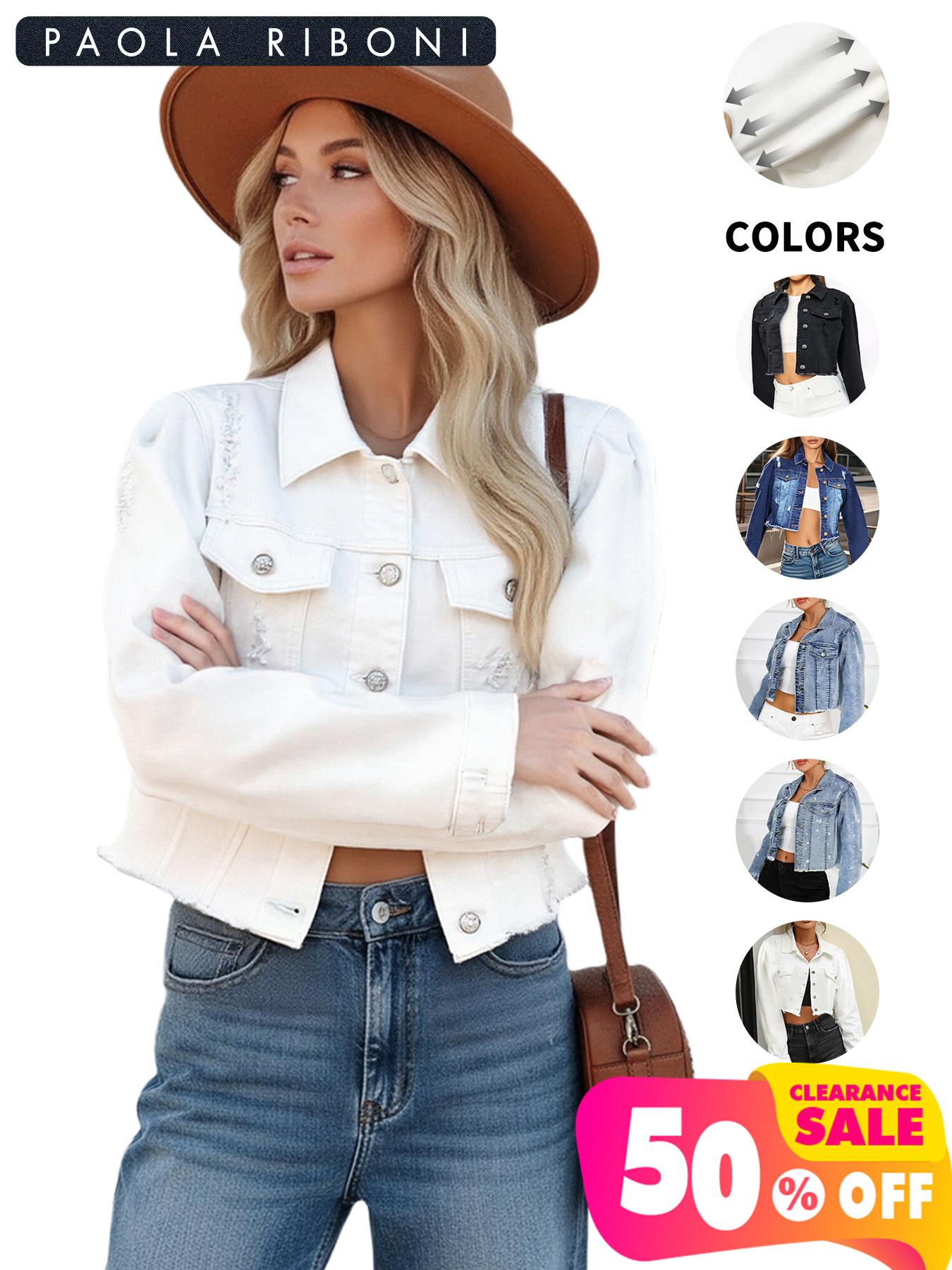 High Elasticity Denim Jacket with Fitted Design, Casual Plain Ripped Style for All Seasons, Long Sleeve Women's Outerwear