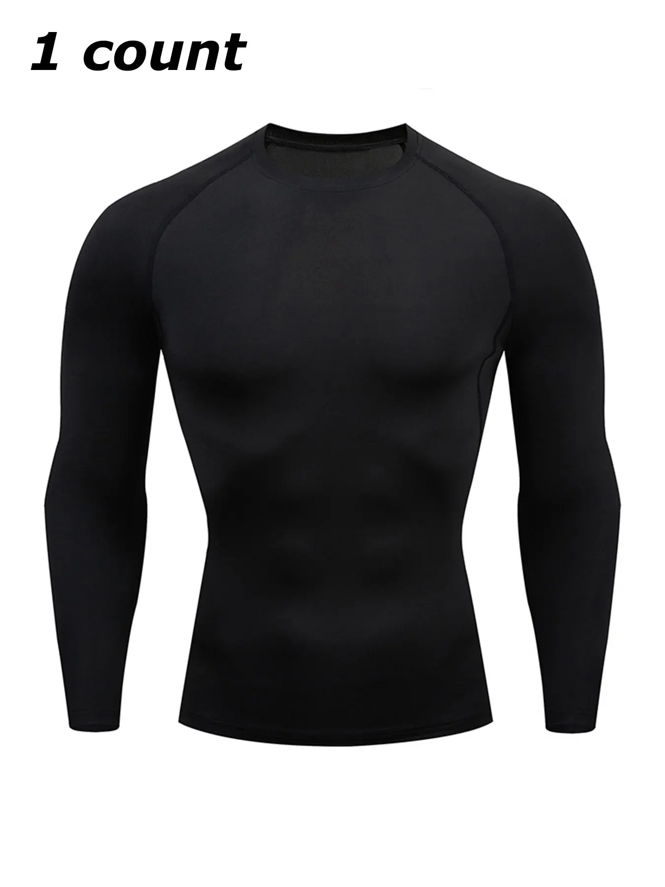 Men's Solid Color Round Neck Raglan Sleeve Sports Performance Tee, Tight, Quick-Drying Long Sleeve T-Shirt, Sportswear for Gym, Workout and Running, Athletic Tops, Activewear Clothes
