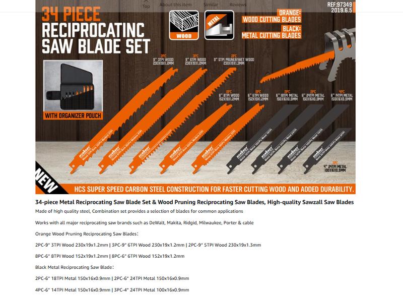 HORUSDY 10-Piece Reciprocating Saw Blades Set, Metal & Woodcutting Saw Blades High Quality Steel Hand Tools Hardware