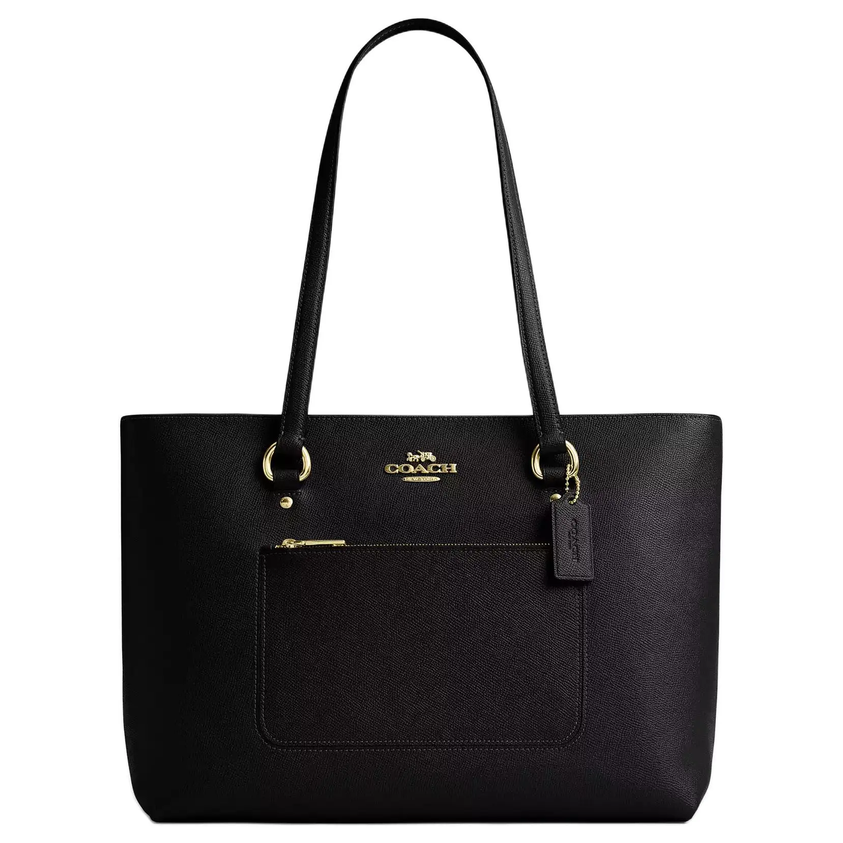 Coach Station 35 Tote Bag for Women – Crosshatch Leather and Coated Canvas with Gold-Tone Hardware, Large Black Handbag