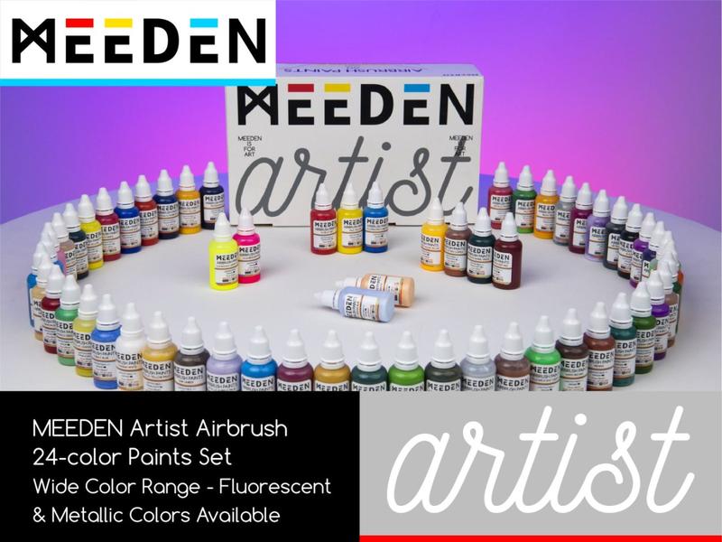 MEEDEN Airbrush Paint Set: 60 Colors x 30ml/1oz Air Brush Spray Paint Set Including Fluorescent and Metallic Colors