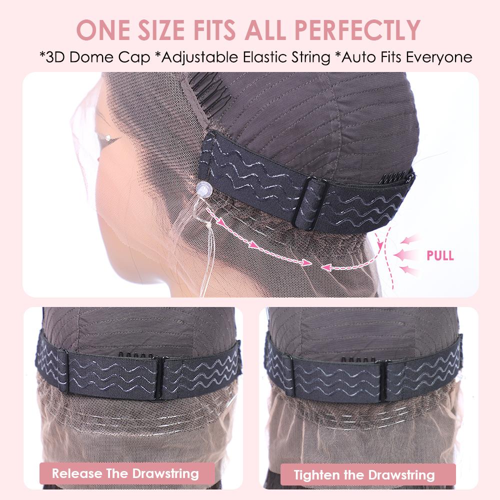 Pizazz Hair Hidden Strap 360 Drawstring Glueless Wigs Human Hair Pre Plucked Pre Bleached Knots 220 Density Water Wave Full Lace Frontal Wig with Drawstring Curly HD Lace Wigs for Women