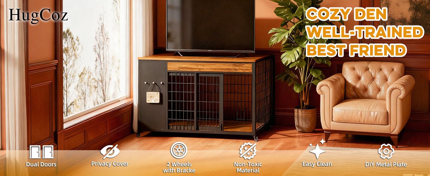 ZZWHOM Premium Solid Wood Dog Crate – Large Indoor Pet Kennel with Lockable Door, Multiple Sizes for Medium to Giant Breeds