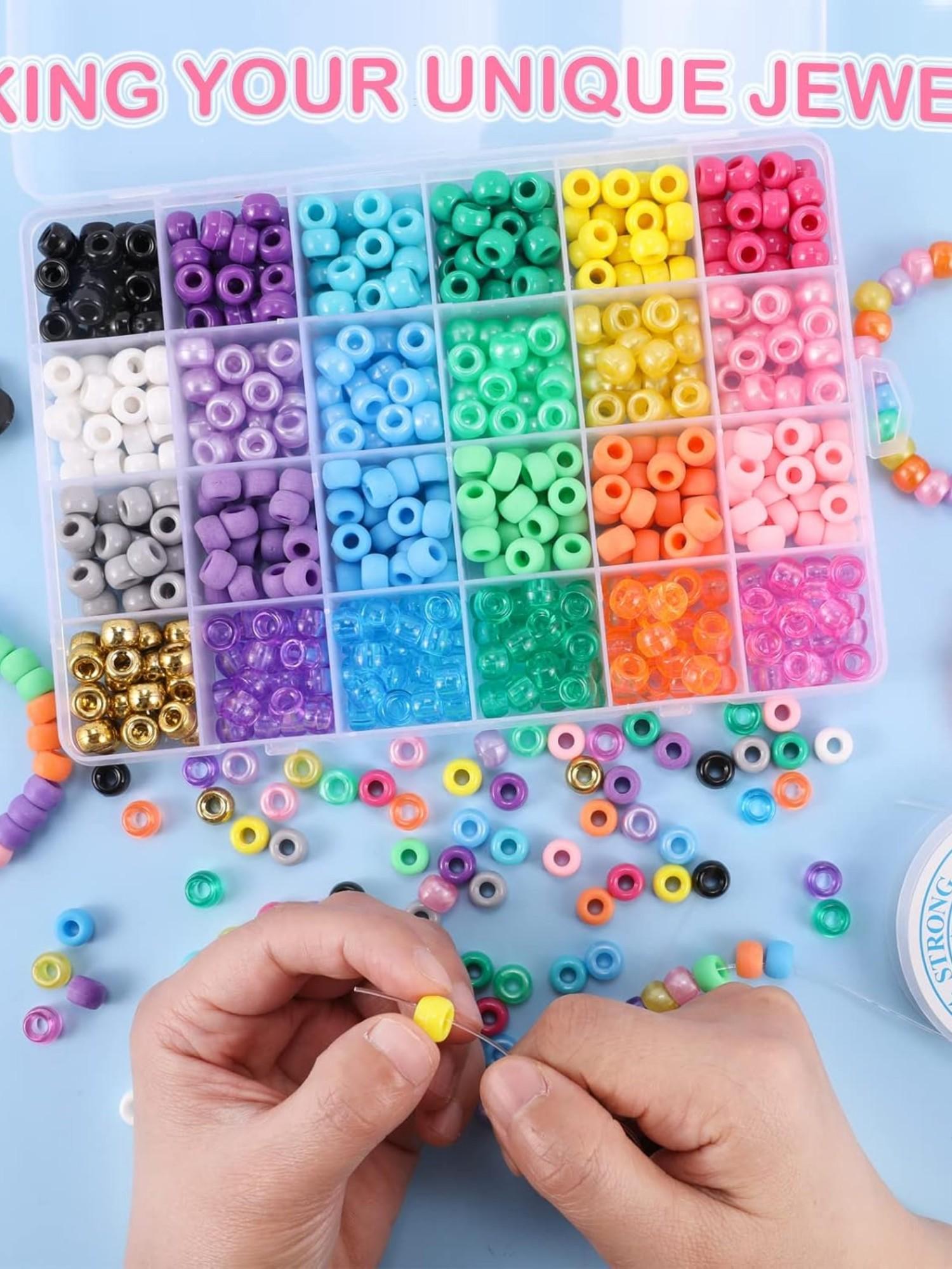 720pcs 24 Colors Pony Beads for Jewelry Making, Braided Hair Beads, Bracelet Kit, DIY Bracelets, Keychains, Fashion Gifts