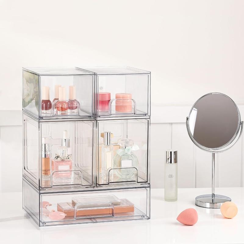 Clear Acrylic Storage Box, 2/4 Counts Stackable Storage Drawer, Home Organizer for Bathroom, Kitchen, Living Room, Office, Multipurpose Storage, Multilayer Storage