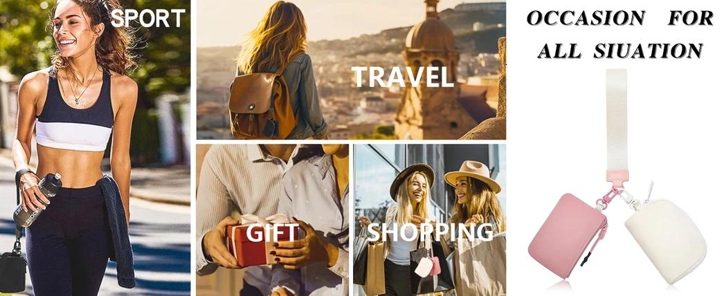 Women's Mini Zipper Wristlet Wallet, Sporty Nylon Material, All-Season Use, Dual Pocket Design, Portable Key Chain Coin Pouch