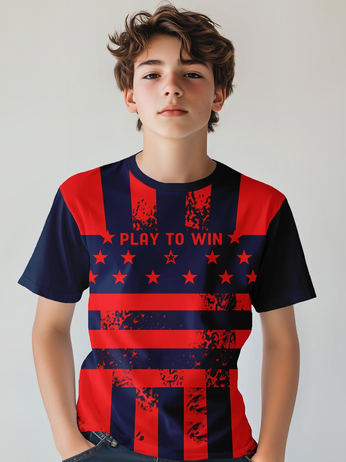 Football Jersey, European Style Boys' Sports T-Shirt, Deep Blue Kids Soccer Uniform, Summer Clothing for Children