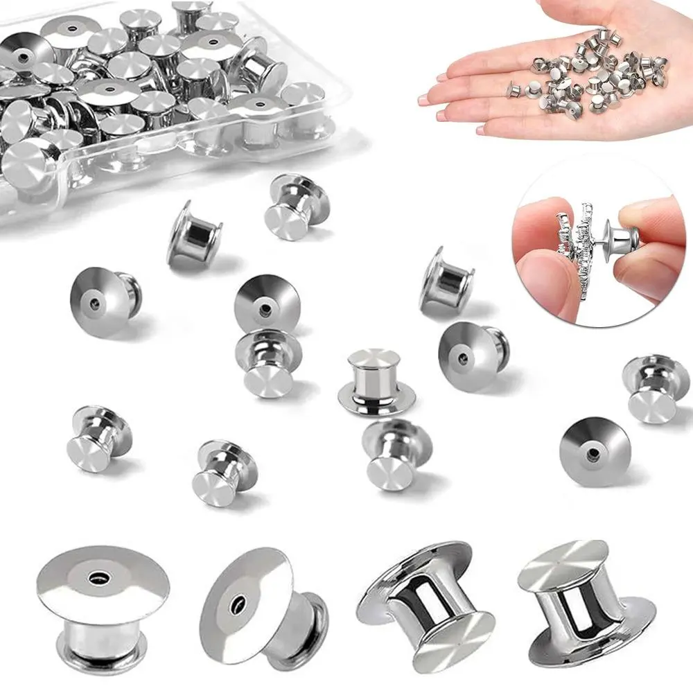 100 PCS  Locking Pin Keepers – Metal Pin Backs Clasps for Brooches, Enamel Pins, Lapel Badges & DIY Crafts, Sturdy Pin Locks Buckles