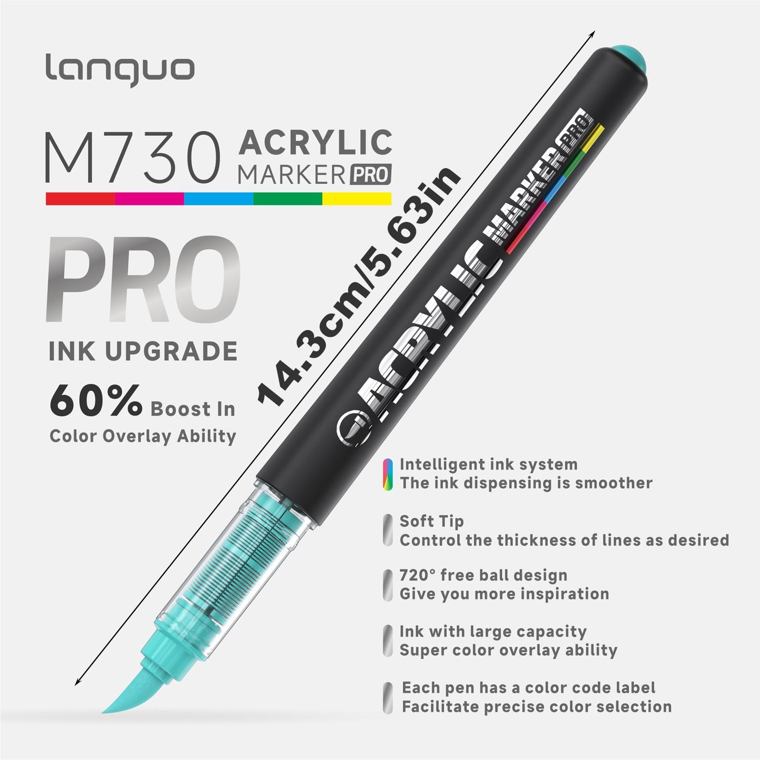 Languo Upgrade Soft Tip Acrylic Markers, 48/72/96/192/288 Colors, Metal Ball Mixer, 60% Coverage, 720° Elastic Tip, DIY Arts and Crafts Supplies